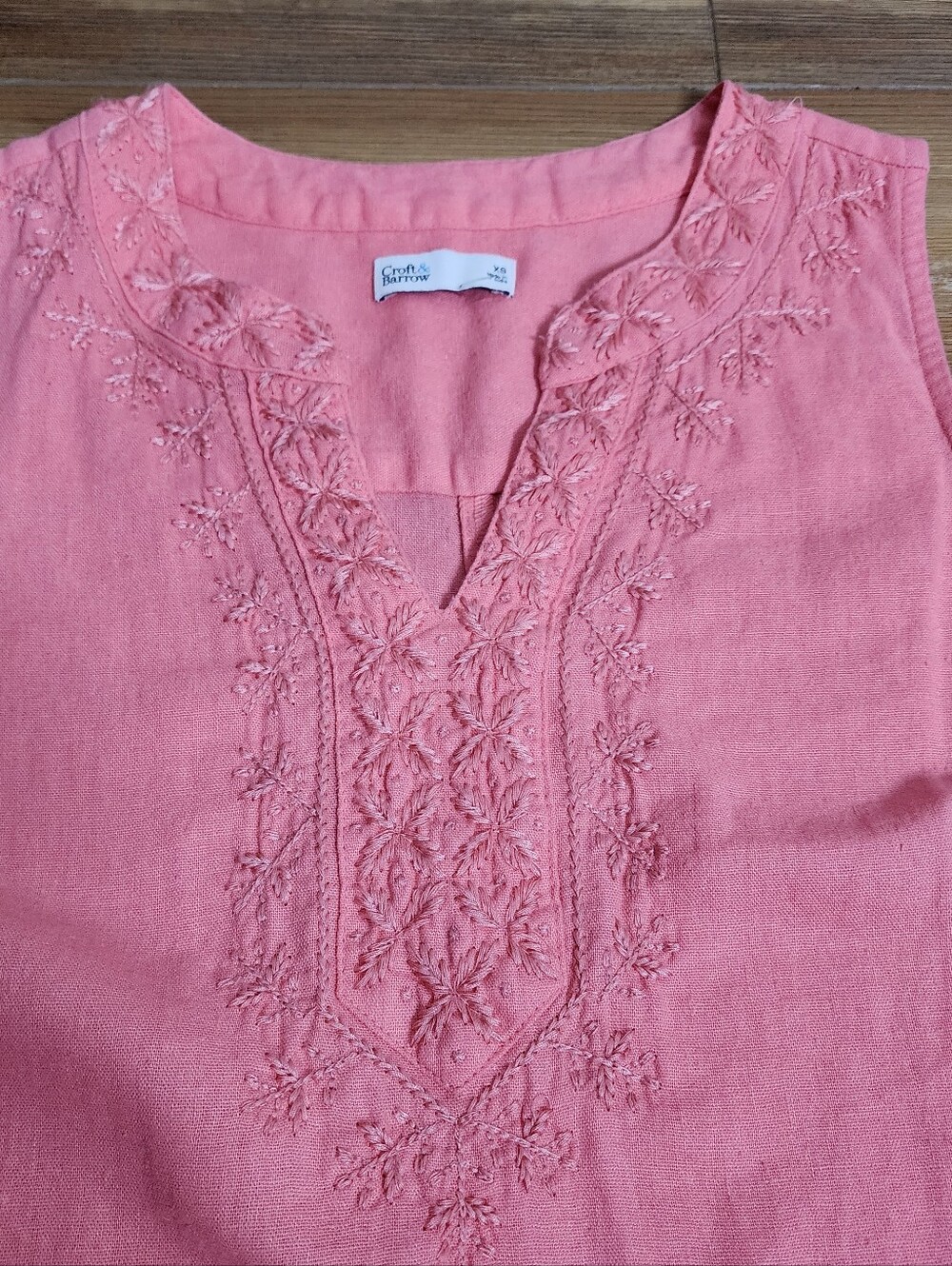 Croft & Barrow Linen Blend Shift Dress Women's XS Coral Sleeveless Embroidered - Picture 3 of 9